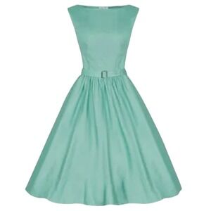 Lindy Bop Audrey Swing Dress Womens XS Mint Green Retro Rockabilly Belted 50s